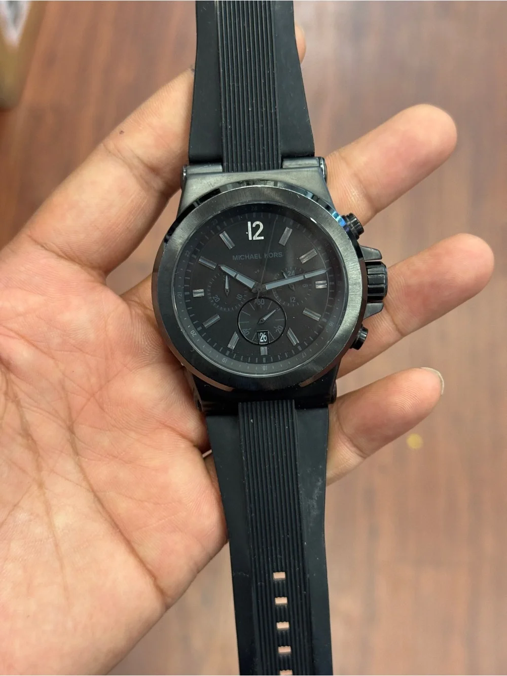 Michael Kors Matte Black Men's Chronograph reubber strap Watch